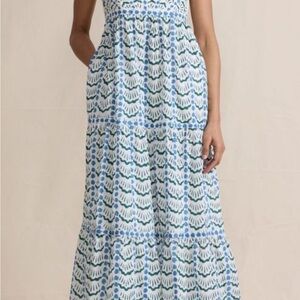 Daydress Sleeveless Blue and White Printed Maxi Dress with Pockets